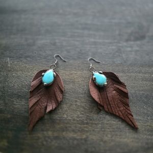 Brown and Turquoise Leaf Earrings